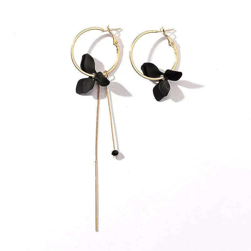 KIMLUD, Fashion Flower Women Dangle Earrings Golden Big Circle Three Color Spray Paint Asymmetrical Earrings Women Drops Earrings Gift, Black, KIMLUD Womens Clothes