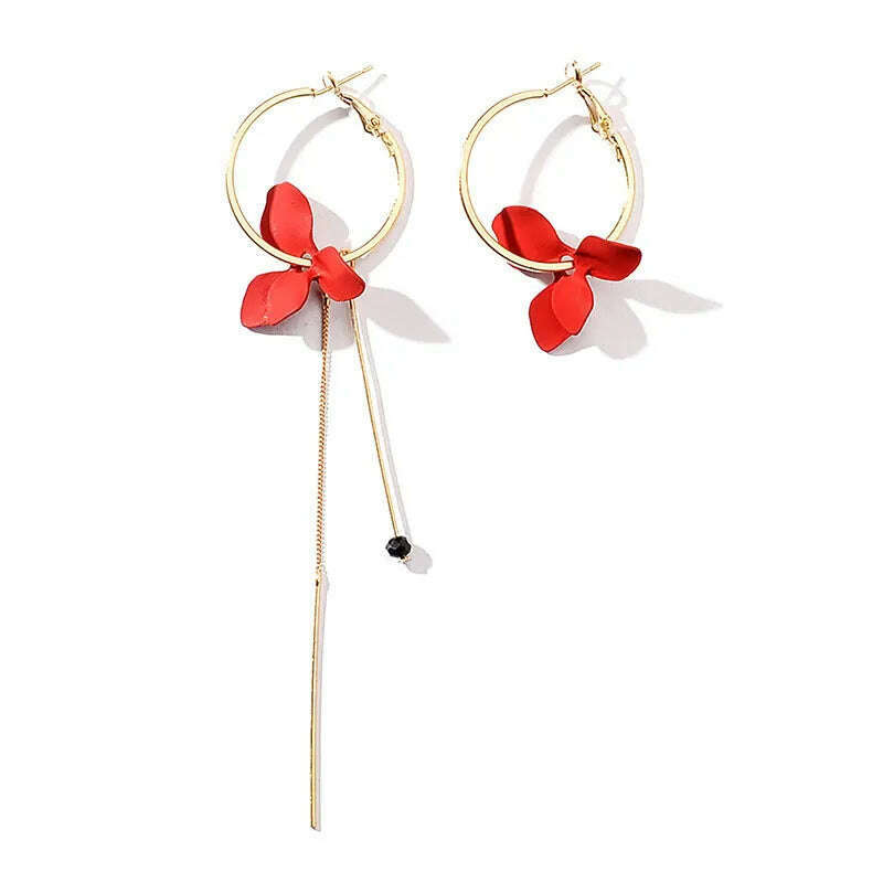 KIMLUD, Fashion Flower Women Dangle Earrings Golden Big Circle Three Color Spray Paint Asymmetrical Earrings Women Drops Earrings Gift, Red, KIMLUD Womens Clothes