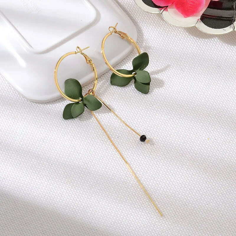 KIMLUD, Fashion Flower Women Dangle Earrings Golden Big Circle Three Color Spray Paint Asymmetrical Earrings Women Drops Earrings Gift, KIMLUD Womens Clothes