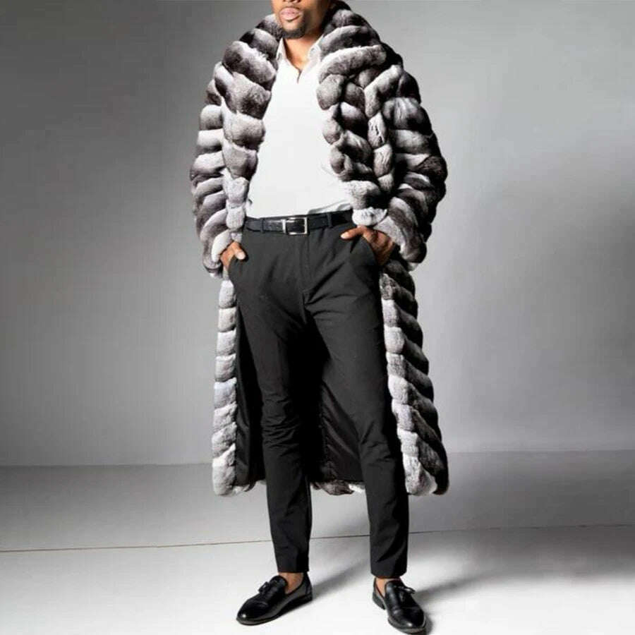 KIMLUD, Fashion Fur Jacket Men Coat Winter Warm Rex Rabbit Fur Outwear Chinchilla for men Colored Overcoa mens chinchilla coat, KIMLUD Womens Clothes