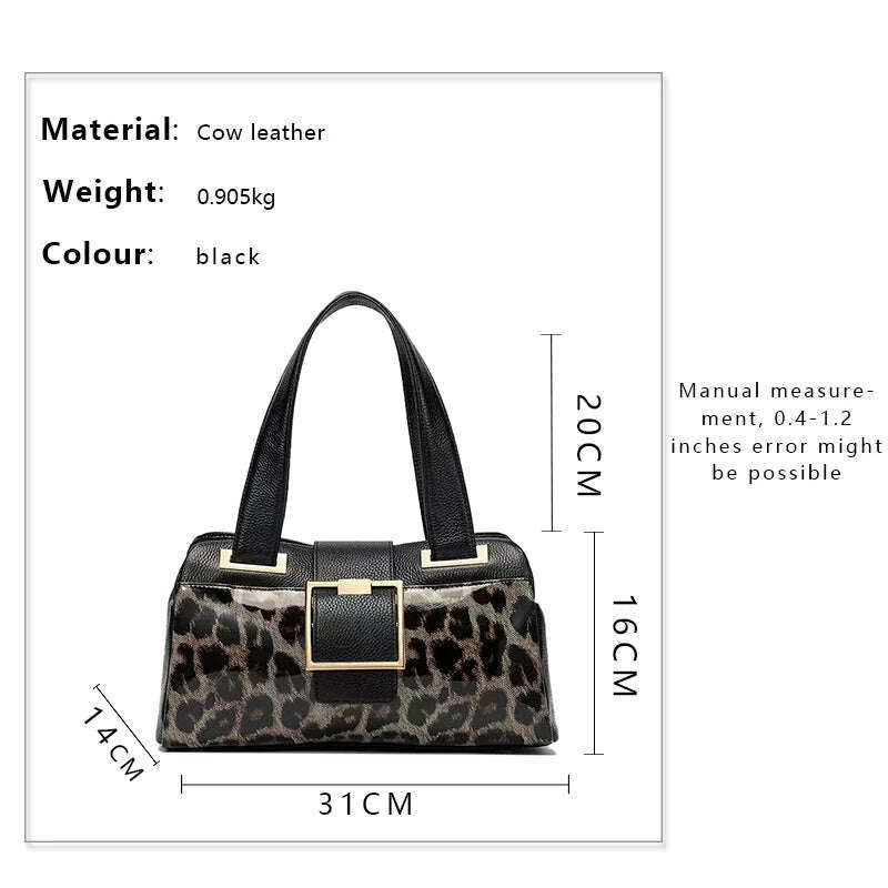 KIMLUD, Fashion Genuine Leather Big Tote Handbags Leopard Pattern Soft Cowhide Travel Tote Ladies Long Strap Shoulder Weekend Bags, KIMLUD Womens Clothes