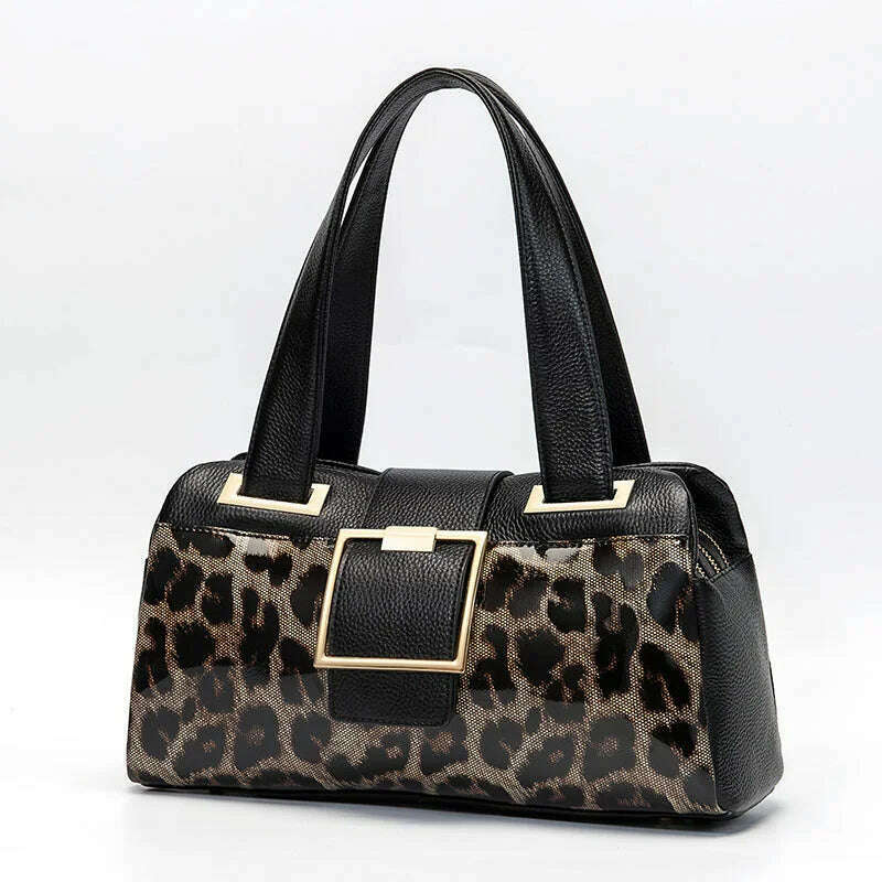 KIMLUD, Fashion Genuine Leather Big Tote Handbags Leopard Pattern Soft Cowhide Travel Tote Ladies Long Strap Shoulder Weekend Bags, Leopard, KIMLUD Womens Clothes