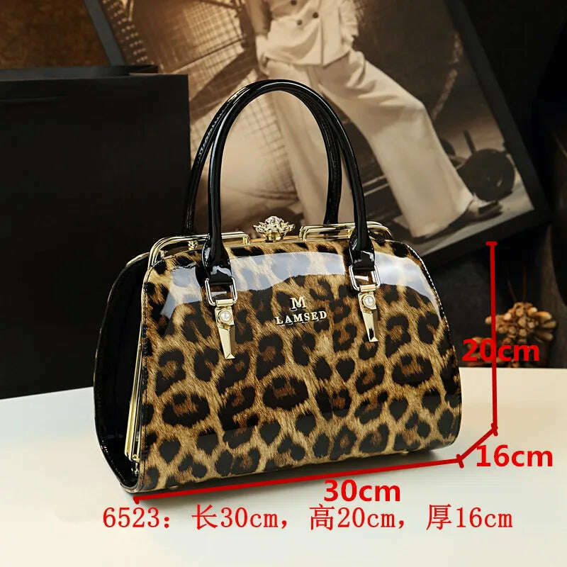 KIMLUD, Fashion Genuine Leather Leopard Women Handbag Cowhide Leather Ladies Portable Party Tote Evening Bag Shoulder Diagonal Bags, 6523, KIMLUD Womens Clothes