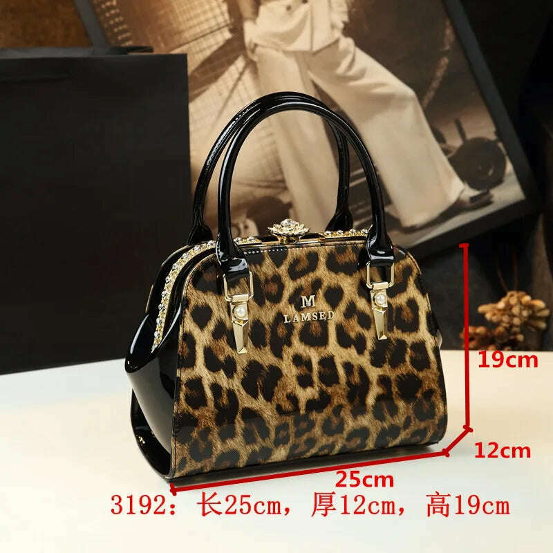 KIMLUD, Fashion Genuine Leather Leopard Women Handbag Cowhide Leather Ladies Portable Party Tote Evening Bag Shoulder Diagonal Bags, KIMLUD Womens Clothes