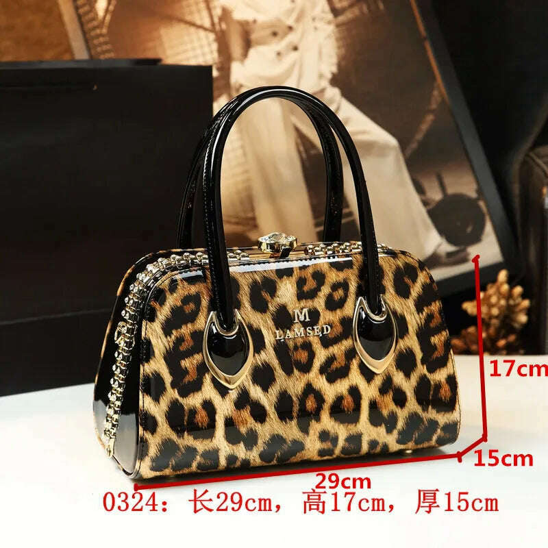 KIMLUD, Fashion Genuine Leather Leopard Women Handbag Cowhide Leather Ladies Portable Party Tote Evening Bag Shoulder Diagonal Bags, 0324, KIMLUD Womens Clothes