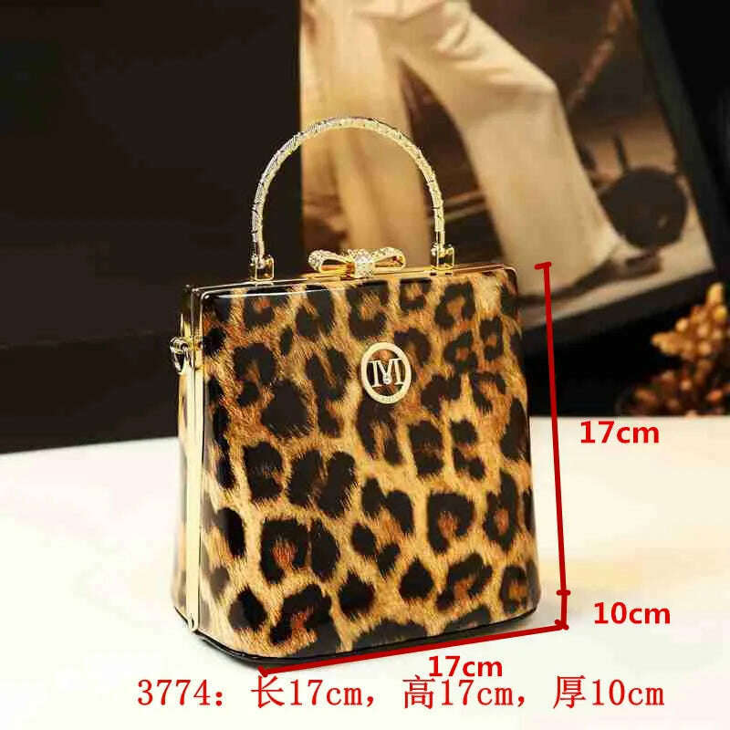 KIMLUD, Fashion Genuine Leather Leopard Women Handbag Cowhide Leather Ladies Portable Party Tote Evening Bag Shoulder Diagonal Bags, 3774, KIMLUD Womens Clothes