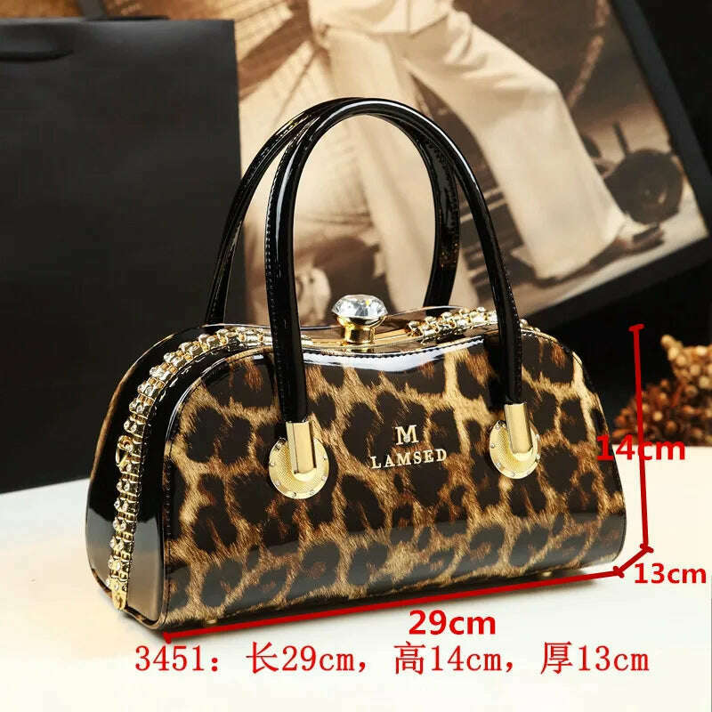 KIMLUD, Fashion Genuine Leather Leopard Women Handbag Cowhide Leather Ladies Portable Party Tote Evening Bag Shoulder Diagonal Bags, 3451, KIMLUD Womens Clothes