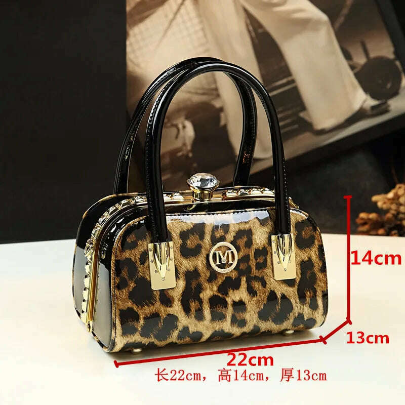 KIMLUD, Fashion Genuine Leather Leopard Women Handbag Cowhide Leather Ladies Portable Party Tote Evening Bag Shoulder Diagonal Bags, KIMLUD Womens Clothes