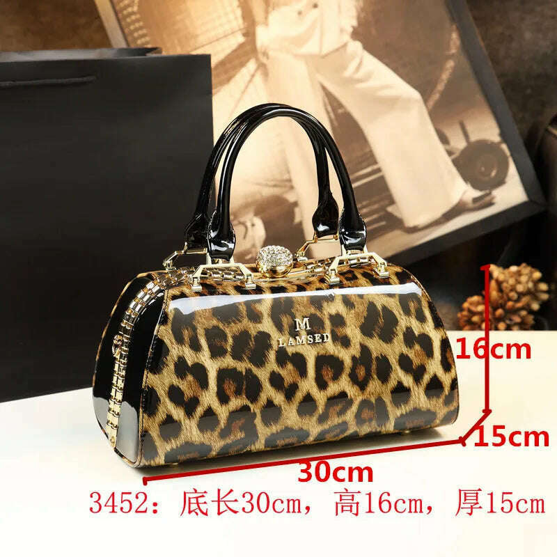 KIMLUD, Fashion Genuine Leather Leopard Women Handbag Cowhide Leather Ladies Portable Party Tote Evening Bag Shoulder Diagonal Bags, 3452, KIMLUD Womens Clothes