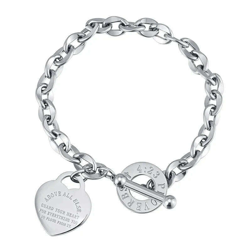 KIMLUD, Fashion Heart Charm Stainless Steel Bracelet For Women Vintage Gold Plating Punk Thick Chain Bracelets on Hand 2021 New Jewelry, 81, KIMLUD APPAREL - Womens Clothes
