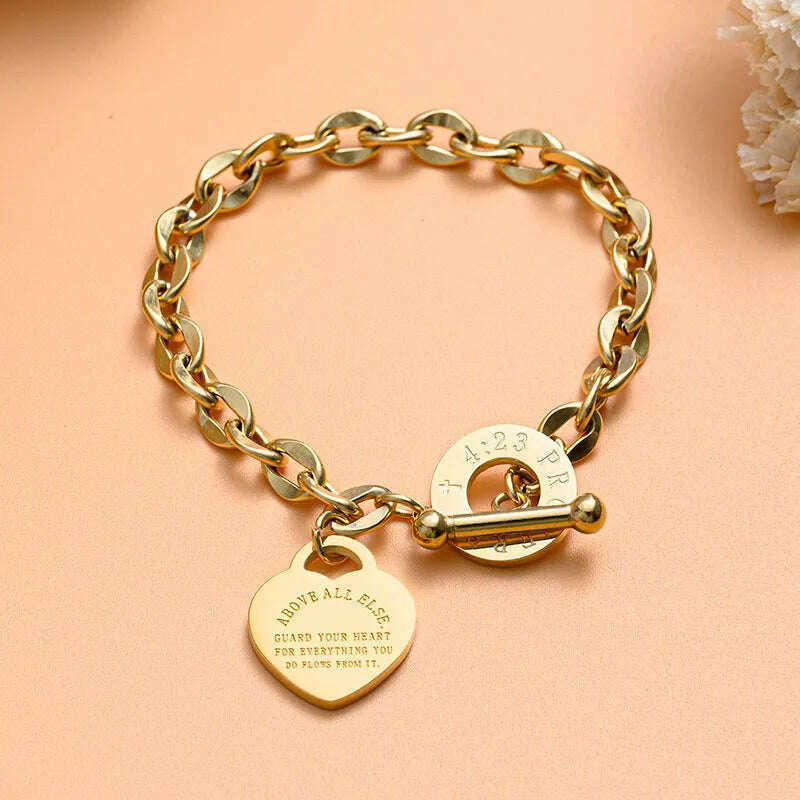 KIMLUD, Fashion Heart Charm Stainless Steel Bracelet For Women Vintage Gold Plating Punk Thick Chain Bracelets on Hand 2021 New Jewelry, 80, KIMLUD APPAREL - Womens Clothes