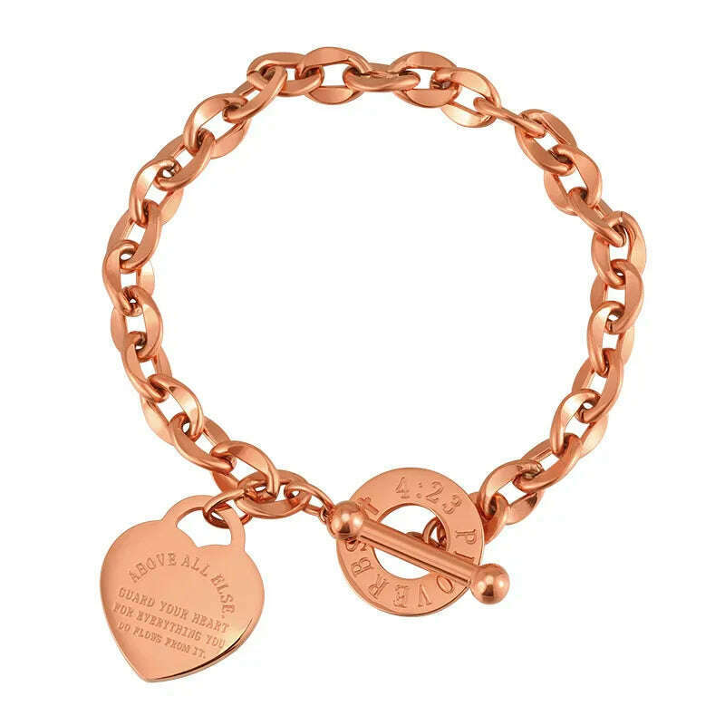 KIMLUD, Fashion Heart Charm Stainless Steel Bracelet For Women Vintage Gold Plating Punk Thick Chain Bracelets on Hand 2021 New Jewelry, 79, KIMLUD APPAREL - Womens Clothes