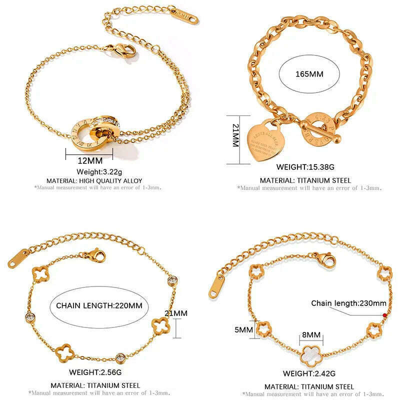 KIMLUD, Fashion Heart Charm Stainless Steel Bracelet For Women Vintage Gold Plating Punk Thick Chain Bracelets on Hand 2021 New Jewelry, KIMLUD Womens Clothes