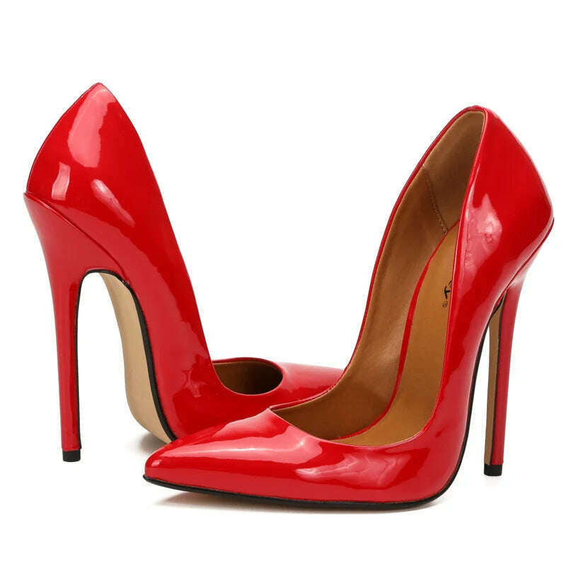 KIMLUD, Fashion High Heels Sexy Shoes Women Pumps Large Size 43 44 45 White Stiletto Heel Patent Leather Office Wedding Shoes Hey Si Mey, Red / 46, KIMLUD APPAREL - Womens Clothes