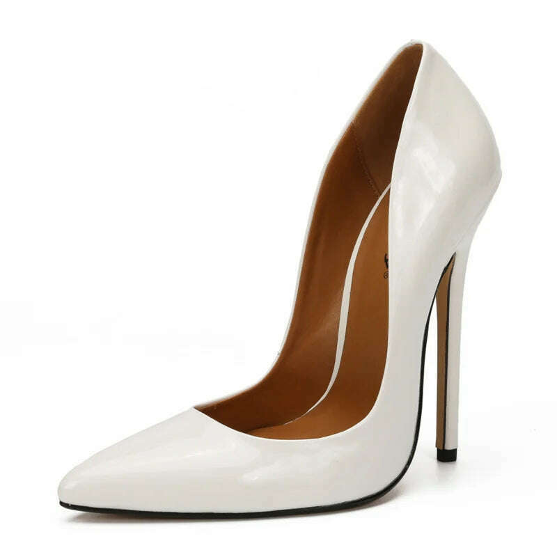 KIMLUD, Fashion High Heels Sexy Shoes Women Pumps Large Size 43 44 45 White Stiletto Heel Patent Leather Office Wedding Shoes Hey Si Mey, KIMLUD Womens Clothes