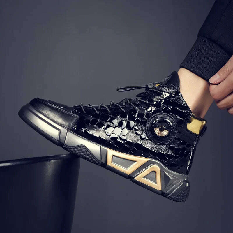 KIMLUD, Fashion High Top Leather Casual Sneaker Men Black Platform Sneakers Luxury Designer Superstar Shoes Men Hip Hop Streetwear Shoes, KIMLUD Womens Clothes