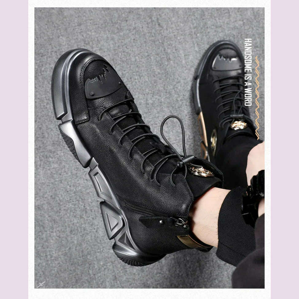 KIMLUD, Fashion High Top Leather Casual Sneaker Men Black Platform Sneakers Luxury Designer Superstar Shoes Men Hip Hop Streetwear Shoes, KIMLUD Womens Clothes