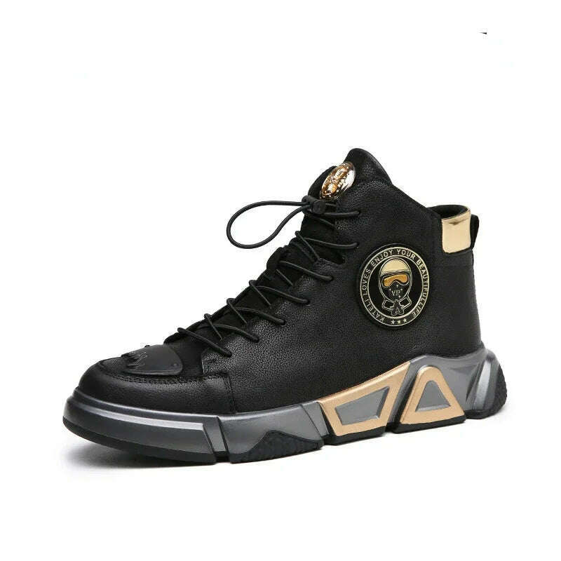 KIMLUD, Fashion High Top Leather Casual Sneaker Men Black Platform Sneakers Luxury Designer Superstar Shoes Men Hip Hop Streetwear Shoes, black / 38, KIMLUD APPAREL - Womens Clothes
