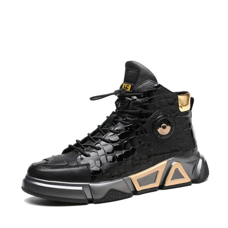KIMLUD, Fashion High Top Leather Casual Sneaker Men Black Platform Sneakers Luxury Designer Superstar Shoes Men Hip Hop Streetwear Shoes, 916black / 38, KIMLUD APPAREL - Womens Clothes