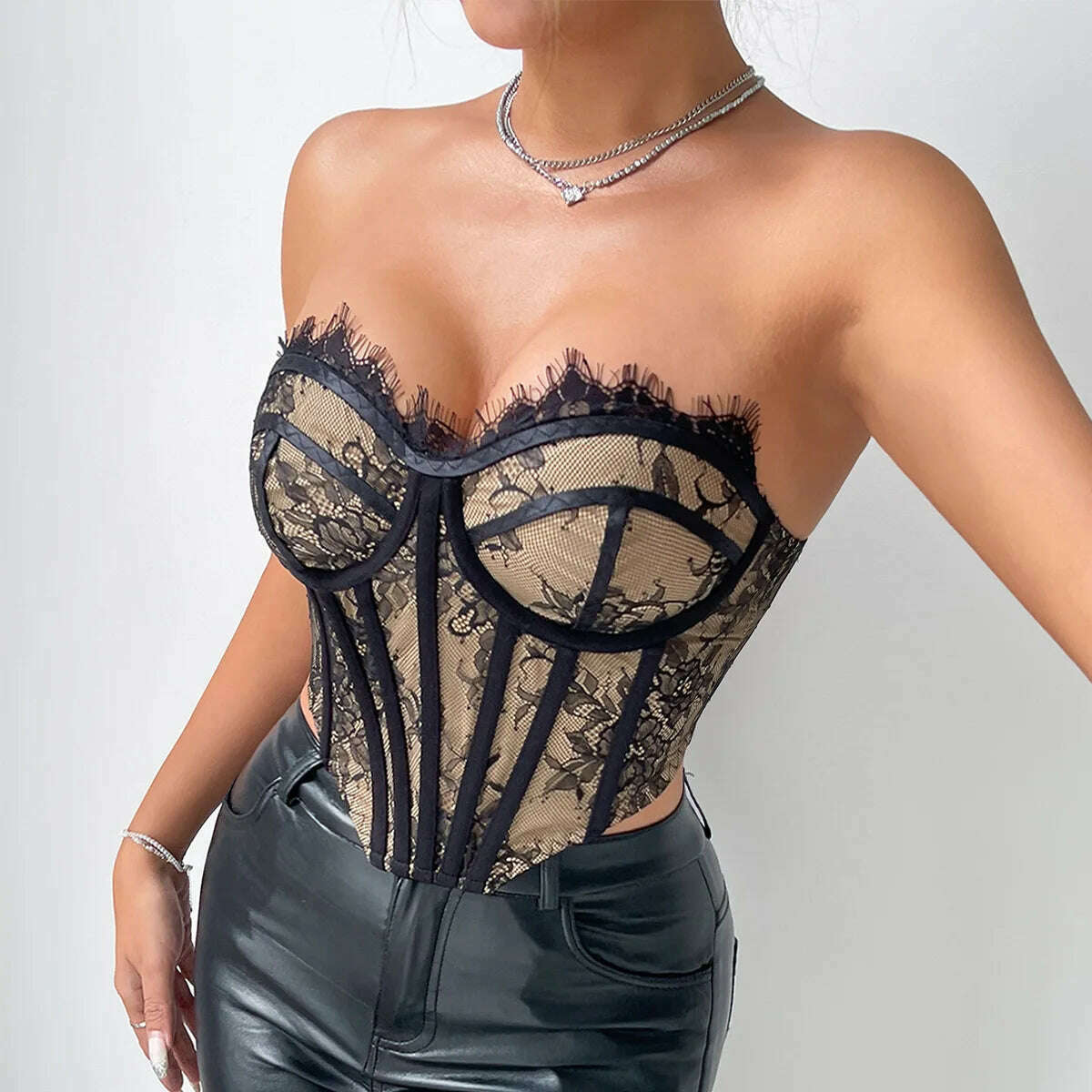 Fashion Lace Strapless Tops Women Tanks Sexi Sleeveless Vest Summer Clothes Slim Lingerie Corset Backless Camis Body Shaper Top - KIMLUD