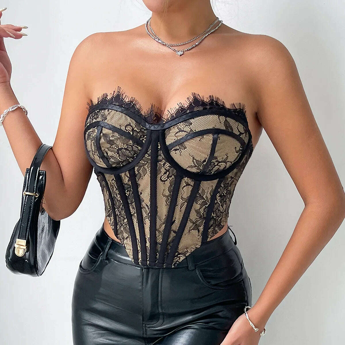 Fashion Lace Strapless Tops Women Tanks Sexi Sleeveless Vest Summer Clothes Slim Lingerie Corset Backless Camis Body Shaper Top - KIMLUD