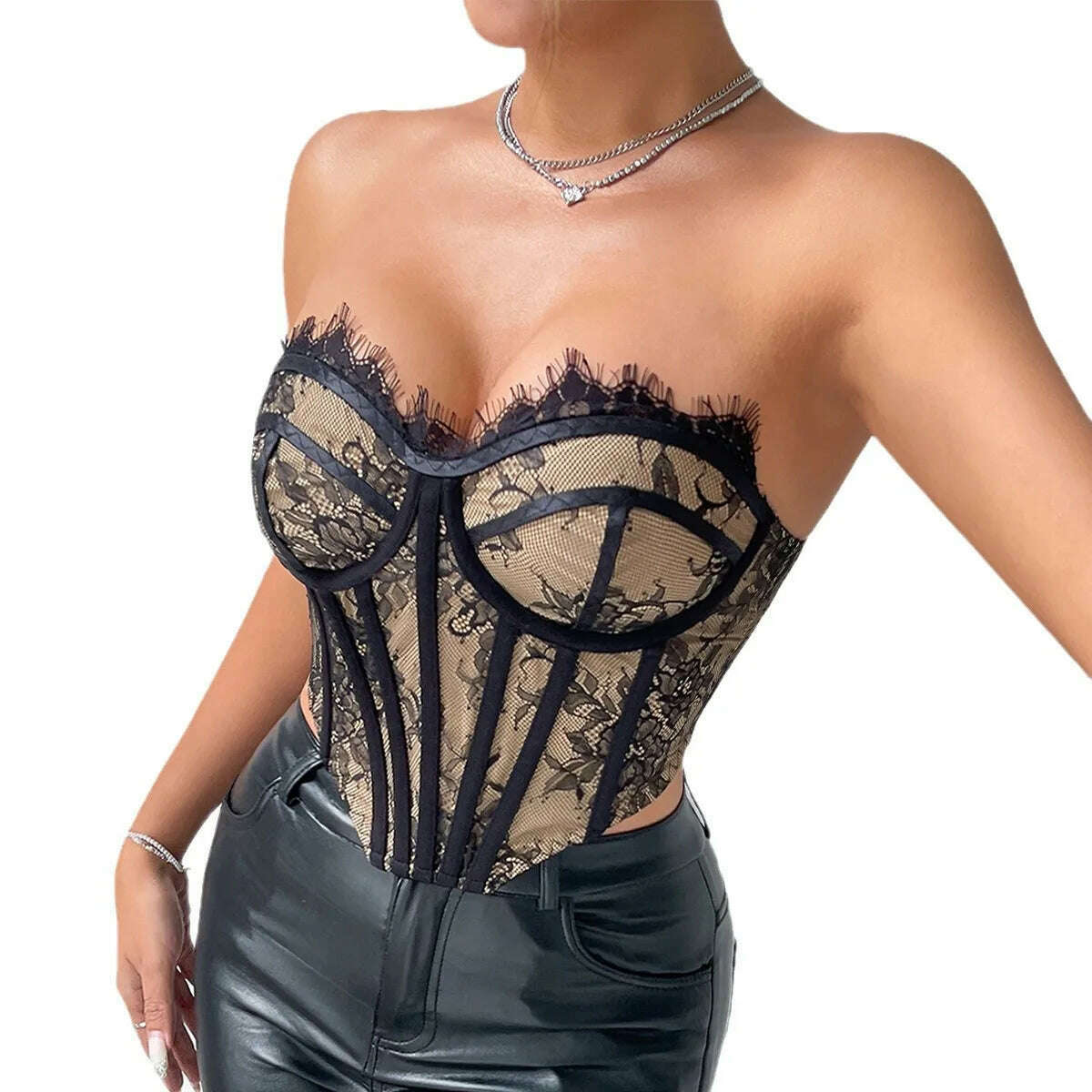 Fashion Lace Strapless Tops Women Tanks Sexi Sleeveless Vest Summer Clothes Slim Lingerie Corset Backless Camis Body Shaper Top - KIMLUD