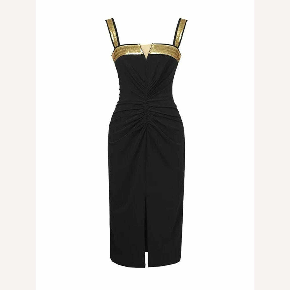 Fashion Ladies Luxury Black Evening Long Dress Women Clothes Chic Sexy Strap Slim Slit Midi Party Prom Robe Femme Mujer Vestidos - KIMLUD