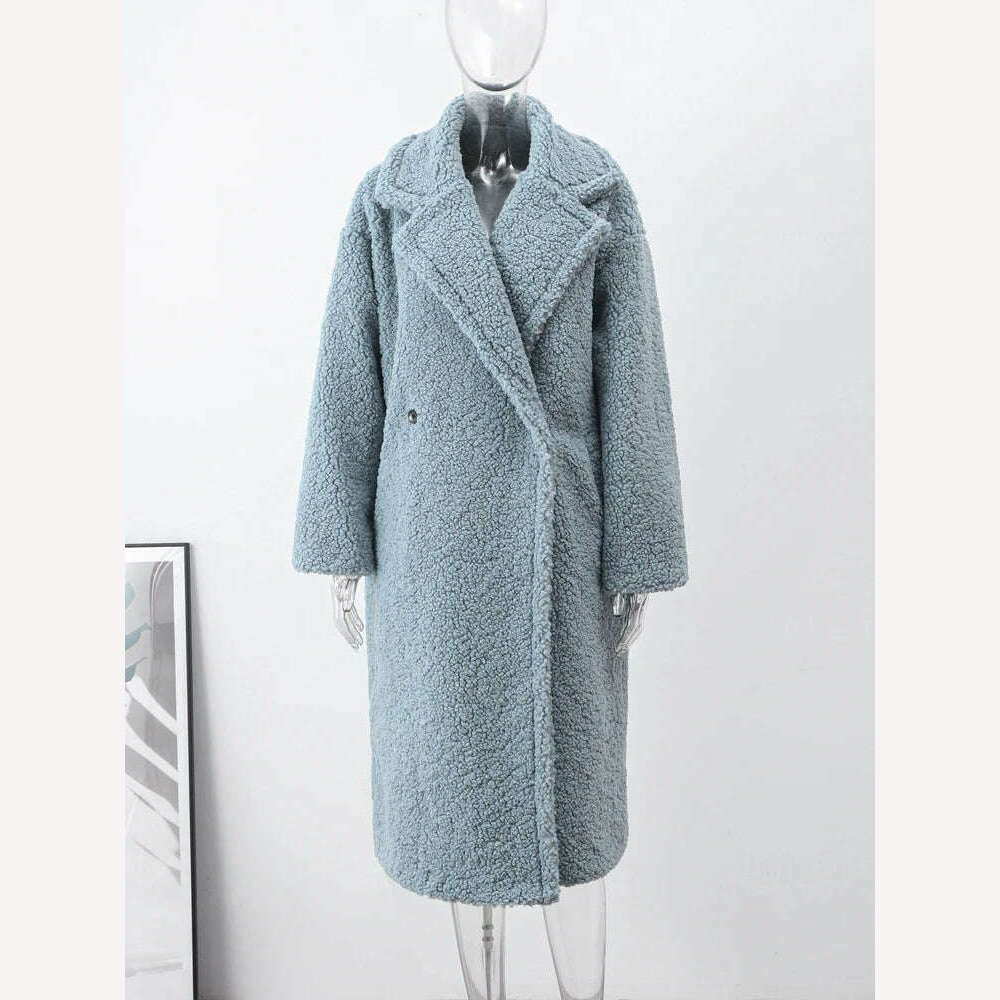 KIMLUD, Fashion Lambswool Long Coat Women Lapel Long Sleeve Pockets Buttons Female Overcoat Autumn Winter Thickening Warm Lady Outwear, KIMLUD Womens Clothes