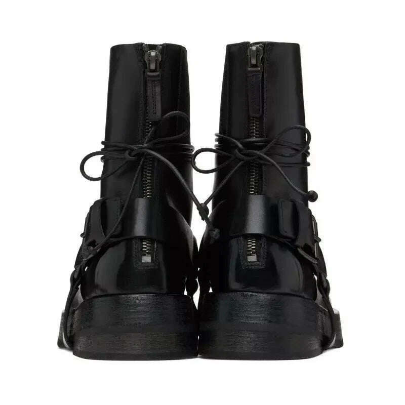 Fashion Leather Men Lace Up Boots Ankle Men Boots Design New Style Low Heel Men Boots - KIMLUD