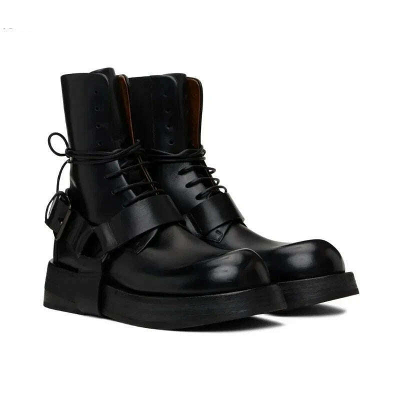 KIMLUD, Fashion Leather Men Lace Up Boots Ankle Men Boots Design New Style Low Heel Men Boots, KIMLUD Womens Clothes