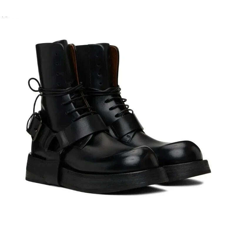 Fashion Leather Men Lace Up Boots Ankle Men Boots Design New Style Low Heel Men Boots - KIMLUD