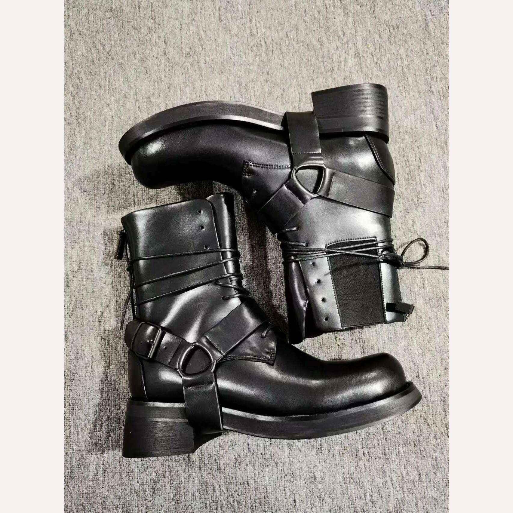 Fashion Leather Men Lace Up Boots Ankle Men Boots Design New Style Low Heel Men Boots - KIMLUD