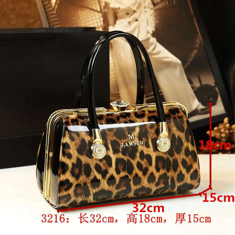 KIMLUD, Fashion Leopard Genuine Leather Women Handbag Cowhide Ladies Portable Party Tote Bag Evening Bag Female Shoulder Diagonal Bags, 3216, KIMLUD Womens Clothes