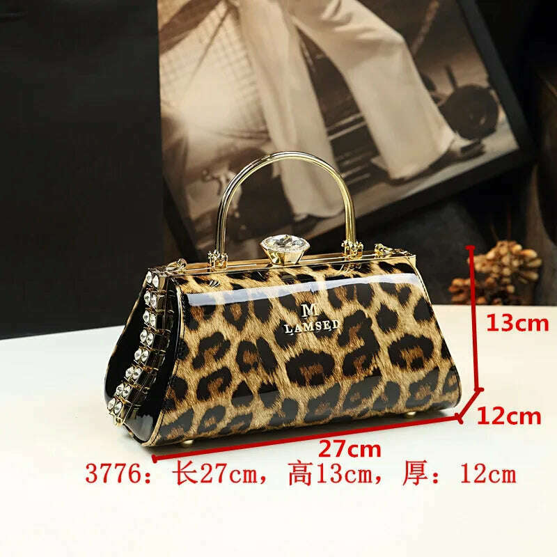 KIMLUD, Fashion Leopard Genuine Leather Women Handbag Cowhide Ladies Portable Party Tote Bag Evening Bag Female Shoulder Diagonal Bags, 3776, KIMLUD Womens Clothes