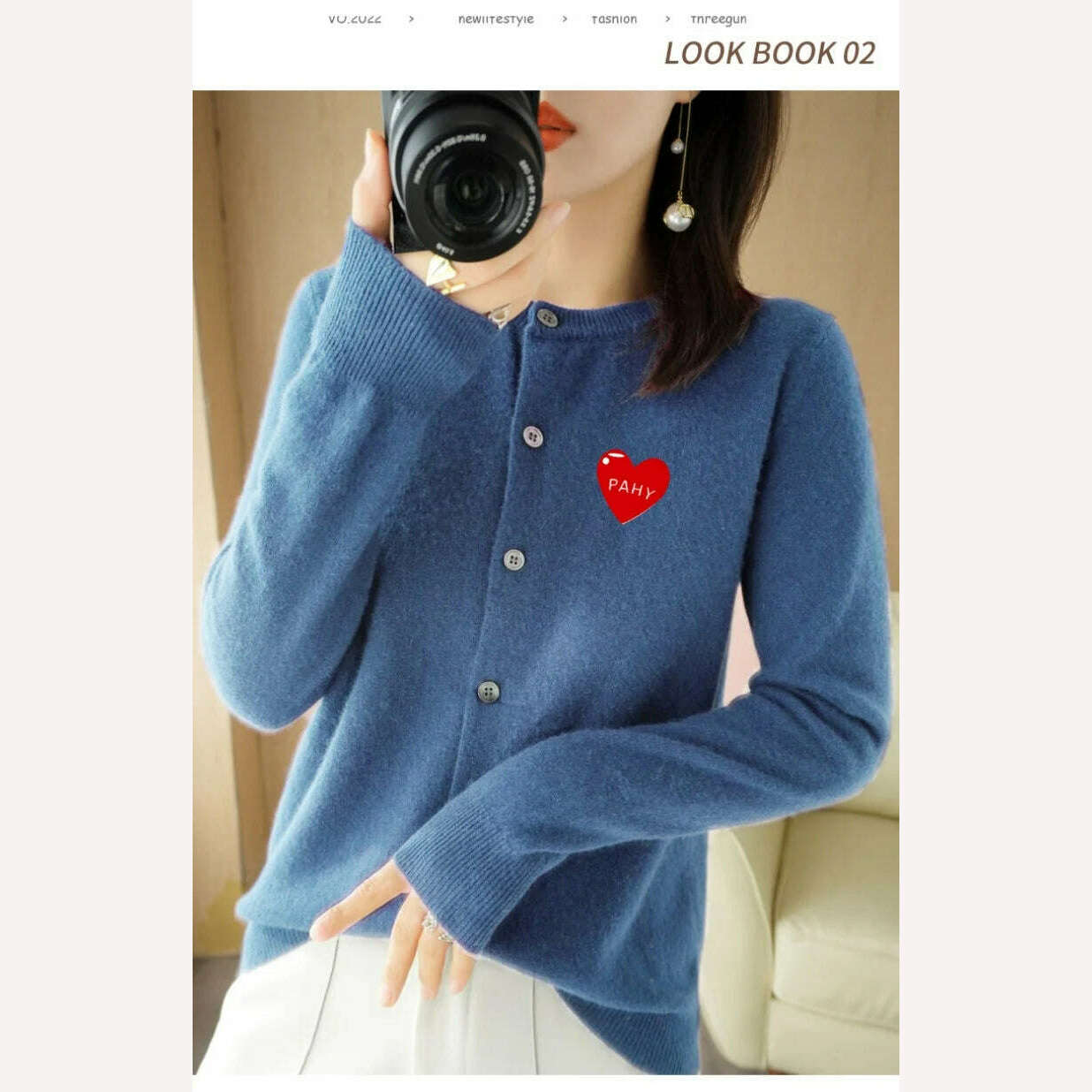 KIMLUD, Fashion Long Sleeve 100% Pure Merino Sweaters Wool Spring Autumn Cashmere Women Knitted O-Neck Top Cardigan Clothing Tops, KIMLUD Womens Clothes