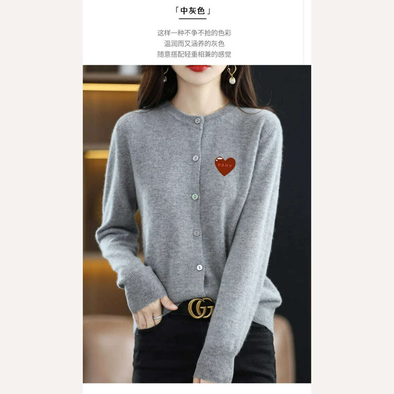 KIMLUD, Fashion Long Sleeve 100% Pure Merino Sweaters Wool Spring Autumn Cashmere Women Knitted O-Neck Top Cardigan Clothing Tops, KIMLUD Womens Clothes