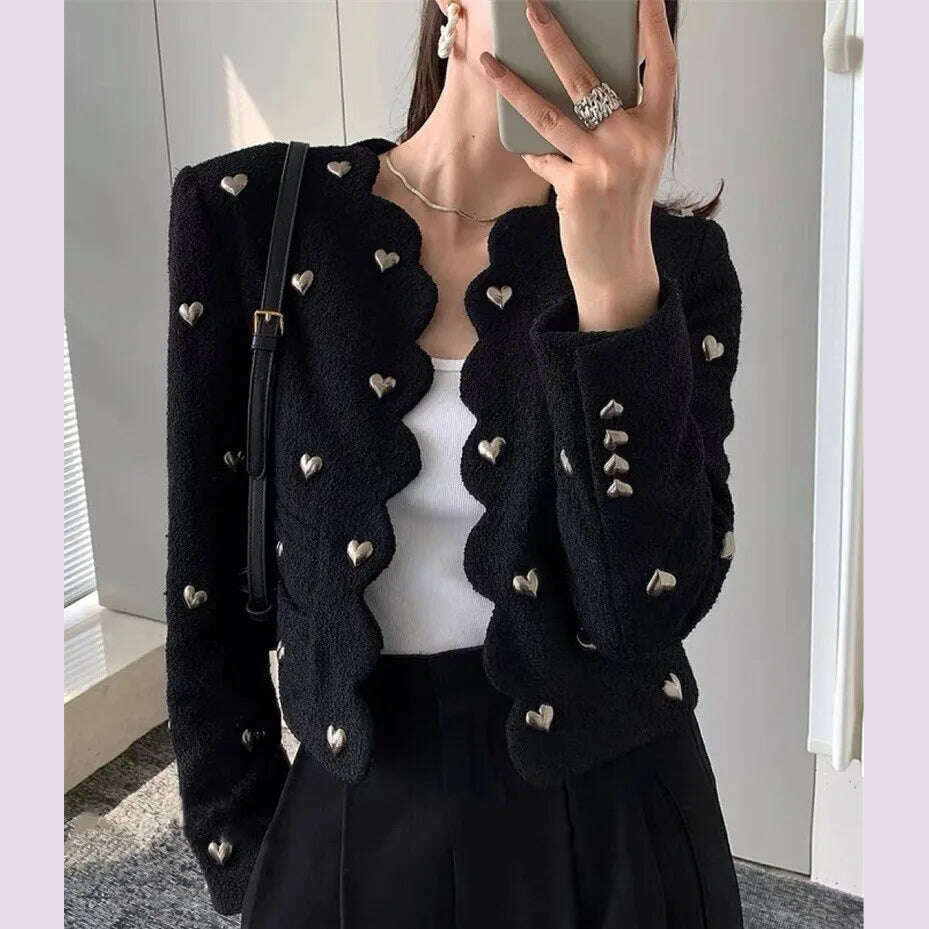 Fashion Love Beading Wool Jacket Coat High Street Fall Winter French Vintage Elegant Short Cardigan Women Outwear Blazer G338 - KIMLUD