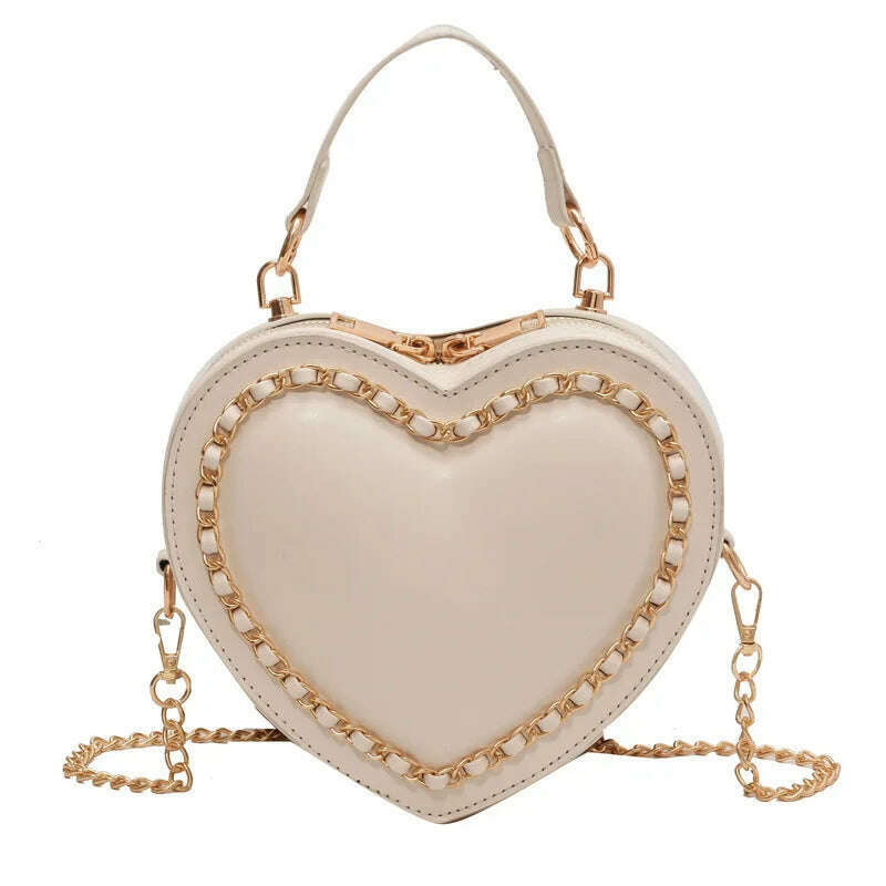 KIMLUD, Fashion Love Heart Shape Shoulder Bags For Women Luxury Designer Leather Handbags Brand Female Chain Crossbody Purse Bag, KIMLUD Womens Clothes