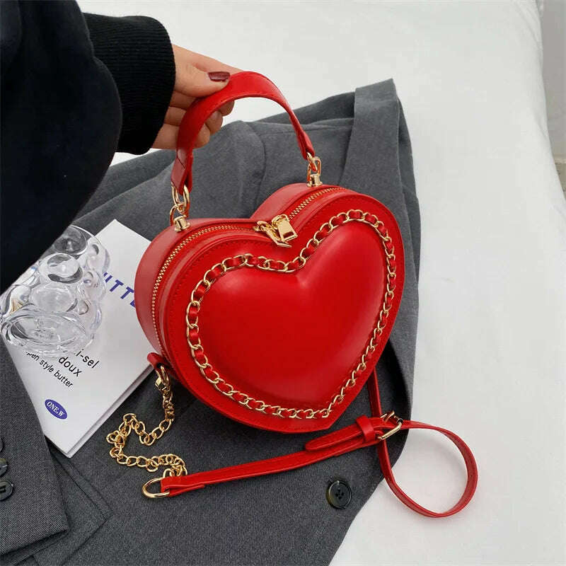 KIMLUD, Fashion Love Heart Shape Shoulder Bags For Women Luxury Designer Leather Handbags Brand Female Chain Crossbody Purse Bag, red, KIMLUD Womens Clothes