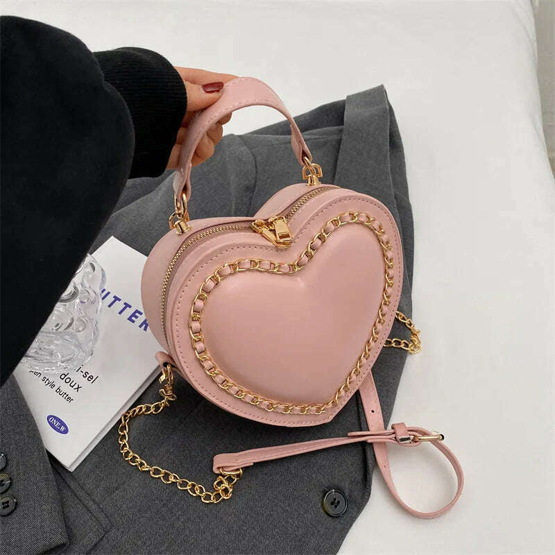 KIMLUD, Fashion Love Heart Shape Shoulder Bags For Women Luxury Designer Leather Handbags Brand Female Chain Crossbody Purse Bag, pink, KIMLUD Womens Clothes