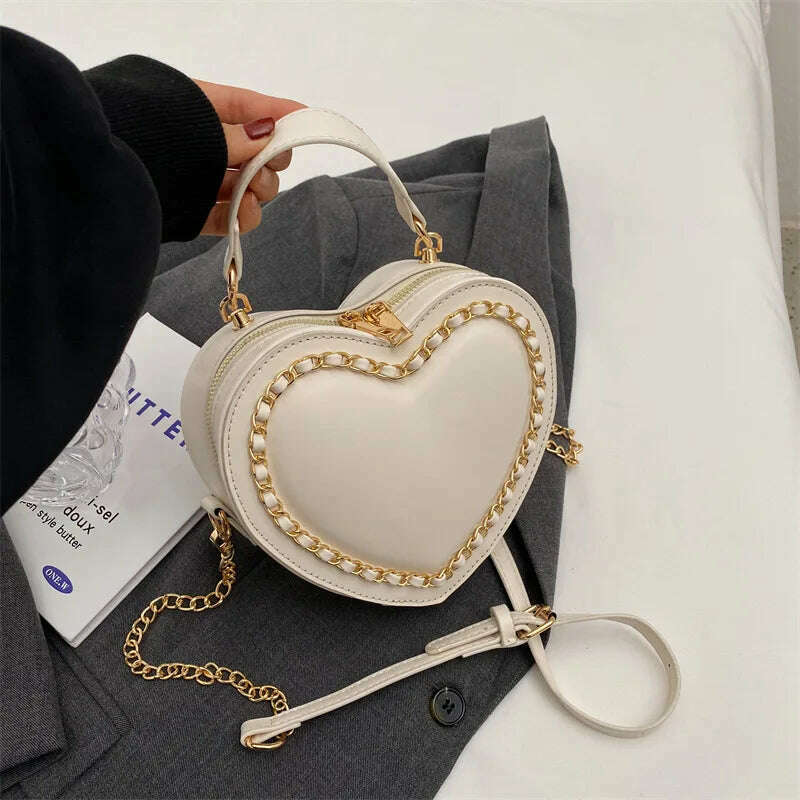KIMLUD, Fashion Love Heart Shape Shoulder Bags For Women Luxury Designer Leather Handbags Brand Female Chain Crossbody Purse Bag, white, KIMLUD Womens Clothes