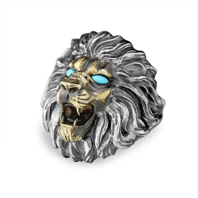 KIMLUD, Fashion Male Domineering Lion Head Retro Personality Punk Motorcycle Riding Rock Jewelry Ring Open Ring, KIMLUD Womens Clothes
