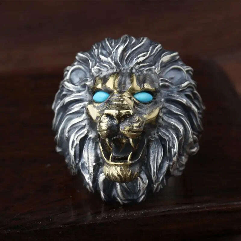 KIMLUD, Fashion Male Domineering Lion Head Retro Personality Punk Motorcycle Riding Rock Jewelry Ring Open Ring, KIMLUD Womens Clothes