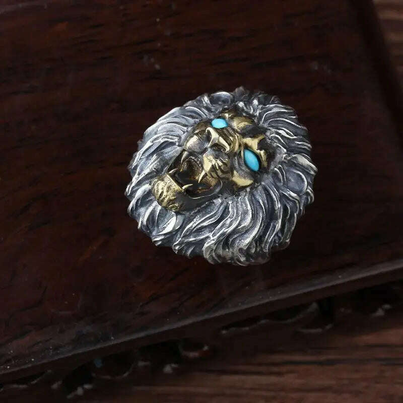KIMLUD, Fashion Male Domineering Lion Head Retro Personality Punk Motorcycle Riding Rock Jewelry Ring Open Ring, KIMLUD Womens Clothes