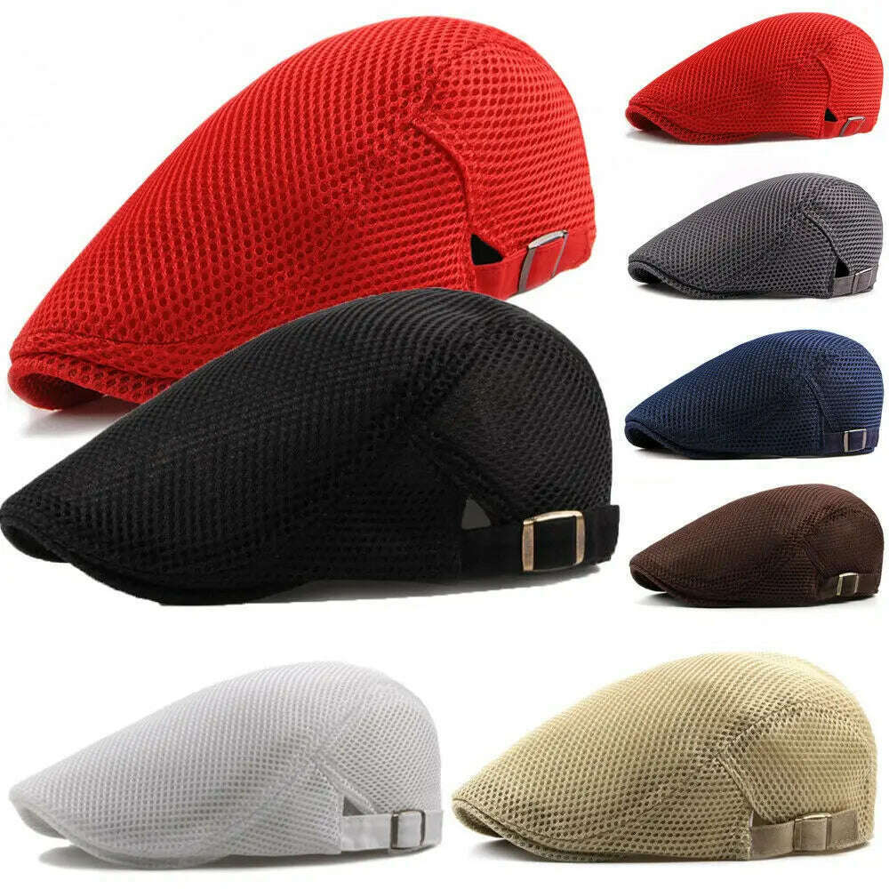 KIMLUD, Fashion  Men Women Flat Cap Mesh Summer Golf Driving Sun Beret Cabbie hat Breathable French Style 7 colors, KIMLUD Womens Clothes