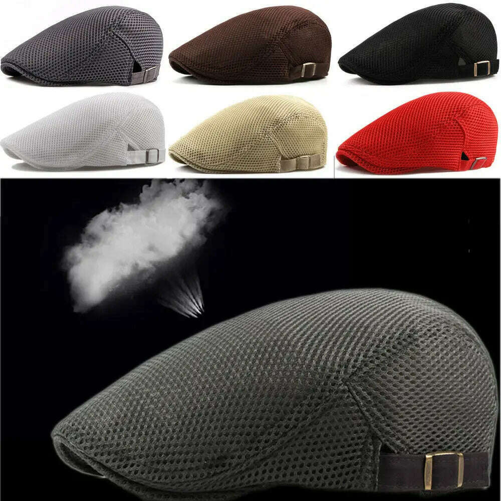 KIMLUD, Fashion  Men Women Flat Cap Mesh Summer Golf Driving Sun Beret Cabbie hat Breathable French Style 7 colors, KIMLUD Womens Clothes