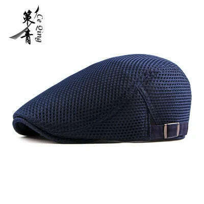 KIMLUD, Fashion  Men Women Flat Cap Mesh Summer Golf Driving Sun Beret Cabbie hat Breathable French Style 7 colors, Navy Blue / One Size, KIMLUD Womens Clothes