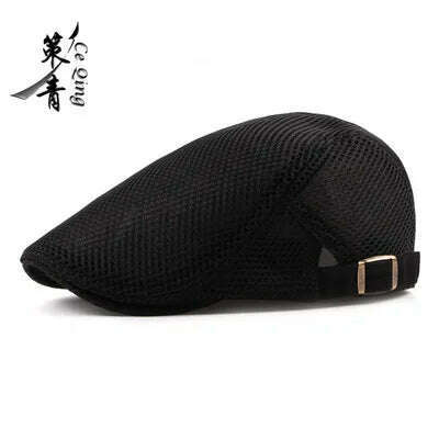 KIMLUD, Fashion  Men Women Flat Cap Mesh Summer Golf Driving Sun Beret Cabbie hat Breathable French Style 7 colors, Black / One Size, KIMLUD Womens Clothes