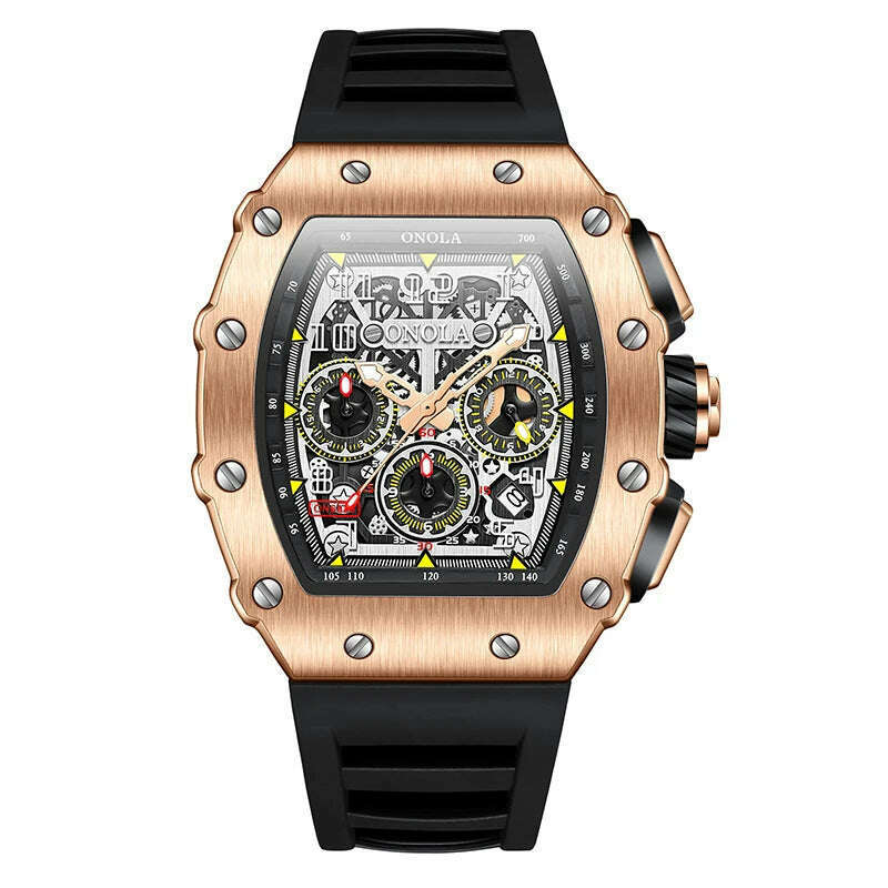 KIMLUD, Fashion Men's Watch ONOLA Unique Design Multi-functional Automatic Mechanical Watches Men's Tape Waterproof Wristwatch, rose black, KIMLUD APPAREL - Womens Clothes