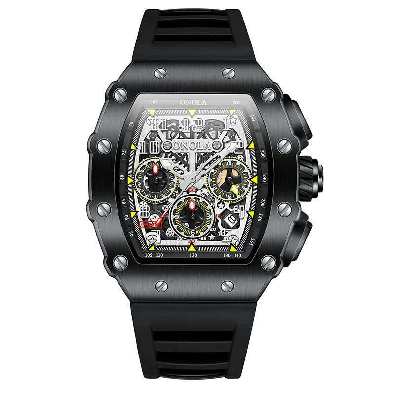 KIMLUD, Fashion Men's Watch ONOLA Unique Design Multi-functional Automatic Mechanical Watches Men's Tape Waterproof Wristwatch, black, KIMLUD APPAREL - Womens Clothes